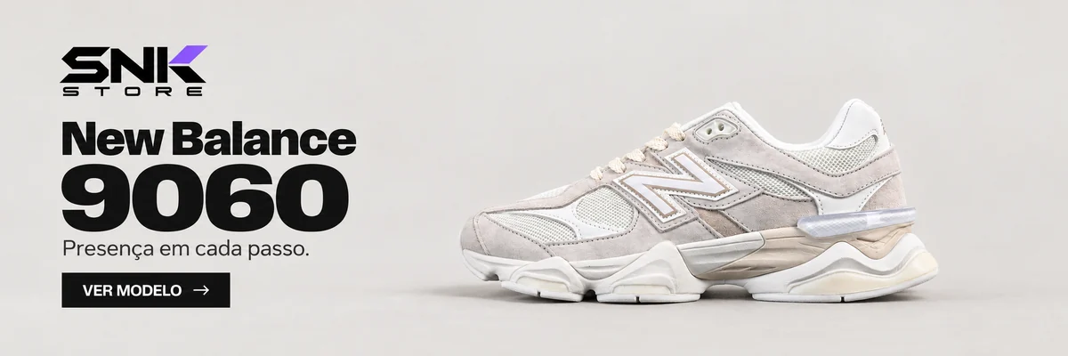New Balance 9060 em tons de bege e branco. Presença em cada passo.